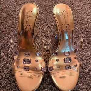 Jessica Simpson Gold and Clear Heeled Sandals